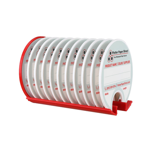 Kit of 10 Rewritable White Lids for 2" Core Media Rolls + 1 Red Magnetic Wall Organizer for 2" & 3" Cores – Durable Storage Solution for Print & Sign Shops