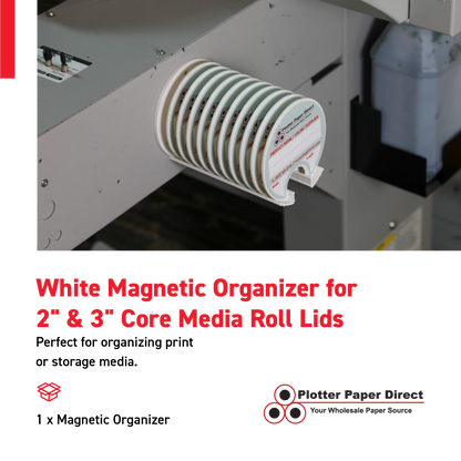 White Magnetic Wall Organizer for 2" & 3" Core Media Roll Lids – Space-Saving Storage for Print Shops, Vinyl Roll Accessories, Durable & Easy to Mount