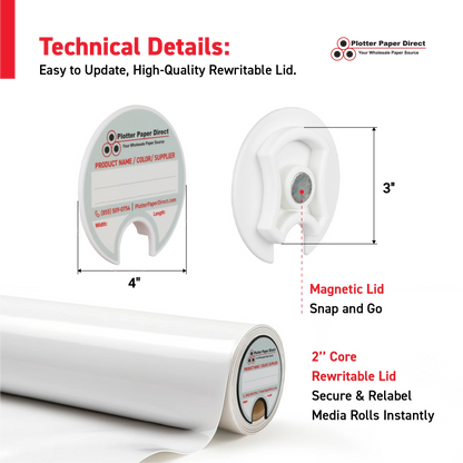 3" Core Rewritable White Lid for Media Rolls