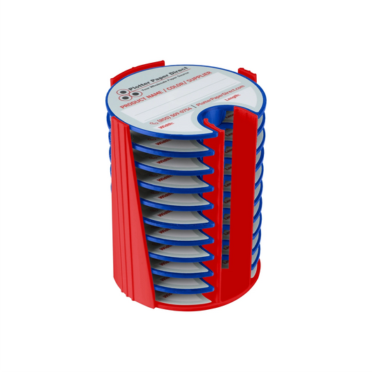 Kit of 10 Rewritable Blue Lids for 3" Core Media Rolls + 1 Red Bench Organizer for 2" & 3" Cores – Durable Storage & Organization for Print Shops and Studios