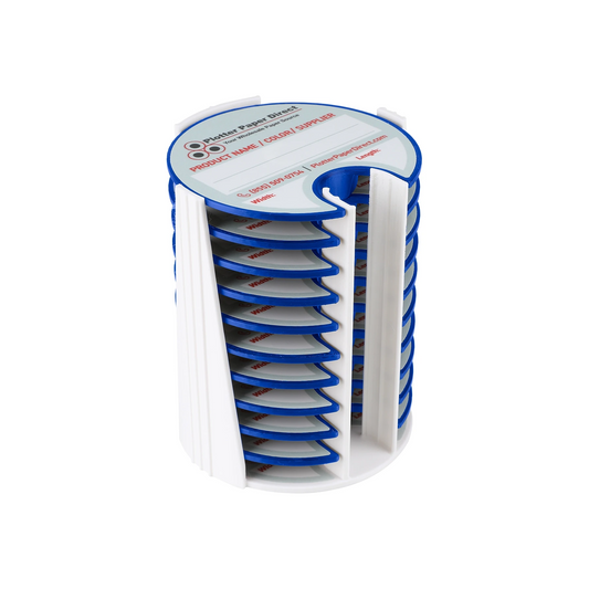 Kit of 10 Rewritable Blue Lids for 3" Core Media Rolls + 1 White Bench Organizer for 2" & 3" Cores – Durable Storage & Organization for Print Shops and Studios