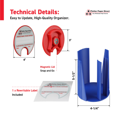 Kit of 10 Rewritable Red Lids for 3" Core Media Rolls + 1 Blue Bench Organizer for 2" & 3" Cores – Durable Storage & Organization for Print Shops and Studios