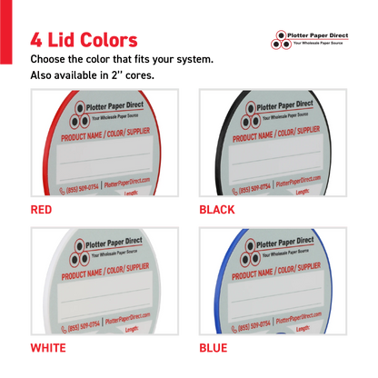 Kit of 10 Rewritable Red Lids for 3" Core Media Rolls + 1 Blue Bench Organizer for 2" & 3" Cores – Durable Storage & Organization for Print Shops and Studios