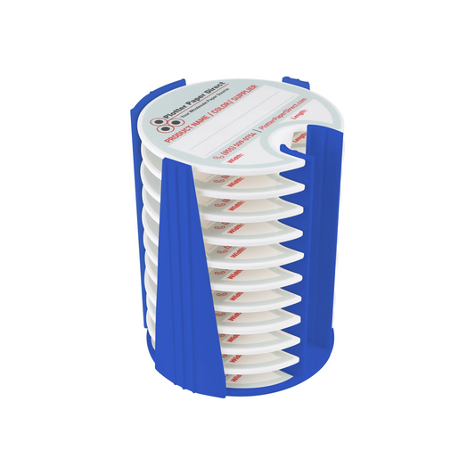 Kit of 10 Rewritable White Lids for 3" Core Media Rolls + 1 Blue Bench Organizer for 2" & 3" Cores – Durable Storage & Organization for Print Shops and Studios