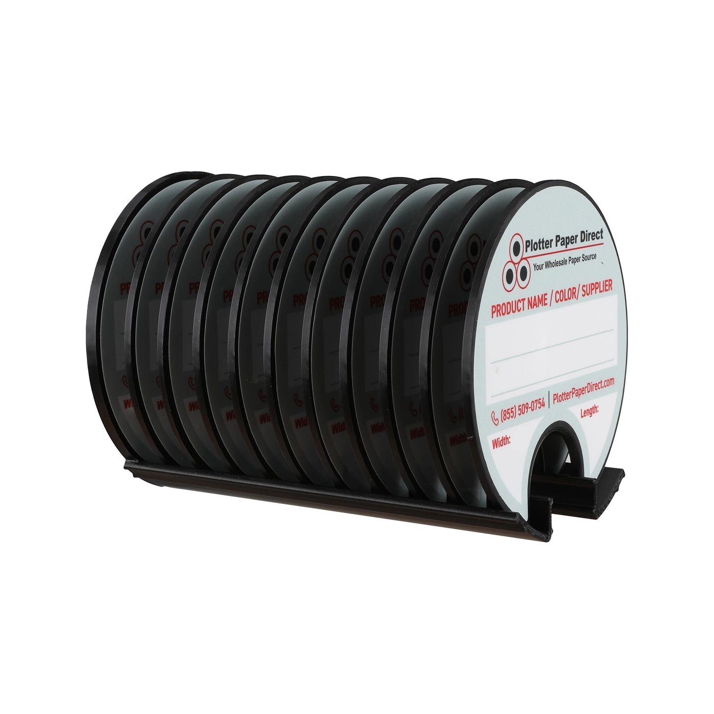 Kit of 10 Rewritable Black Lids for 3" Core Media Rolls + 1 Black Magnetic Wall Organizer for 2" & 3" Cores – Durable Storage Solution for Print & Sign Shops