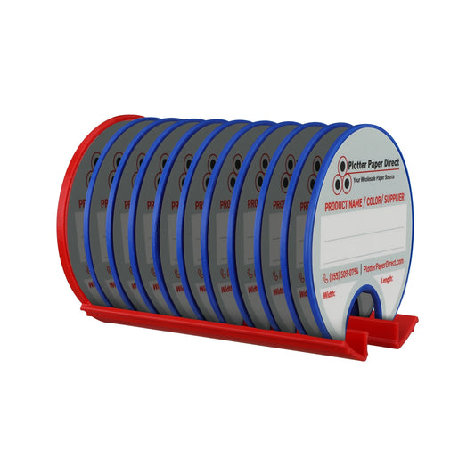 Kit of 10 Rewritable Blue Lids for 3" Core Media Rolls + 1 Red Magnetic Wall Organizer for 2" & 3" Cores – Durable Storage Solution for Print & Sign Shops