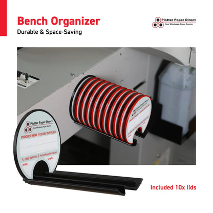 Kit of 10 Rewritable Blue Lids for 3" Core Media Rolls + 1 Red Magnetic Wall Organizer for 2" & 3" Cores – Durable Storage Solution for Print & Sign Shops