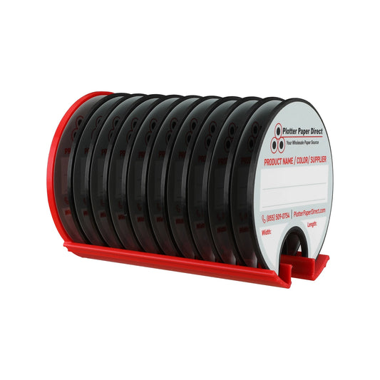 Kit of 10 Rewritable Black Lids for 3" Core Media Rolls + 1 Red Magnetic Wall Organizer for 2" & 3" Cores – Durable Storage Solution for Print & Sign Shops