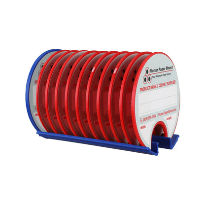 Kit of 10 Rewritable Red Lids for 3" Core Media Rolls + 1 Blue Magnetic Wall Organizer for 2" & 3" Cores – Durable Storage Solution for Print & Sign Shops