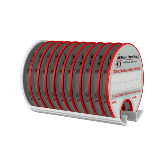 Kit of 10 Rewritable Red Lids for 3" Core Media Rolls + 1 White Magnetic Wall Organizer for 2" & 3" Cores – Durable Storage Solution for Print & Sign Shops