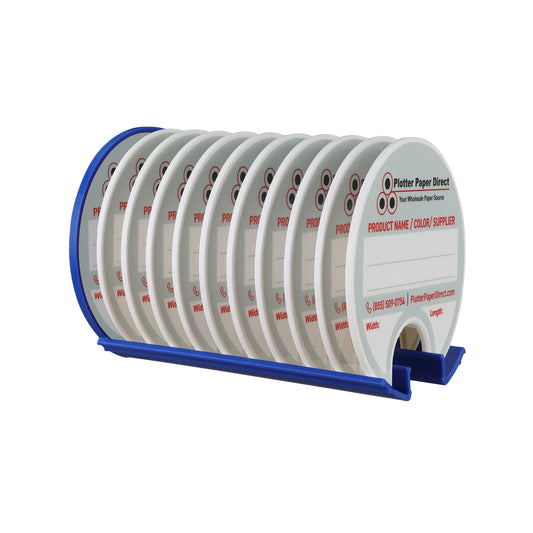 Kit of 10 Rewritable White Lids for 3" Core Media Rolls + 1 Blue Magnetic Wall Organizer for 2" & 3" Cores – Durable Storage Solution for Print & Sign Shops