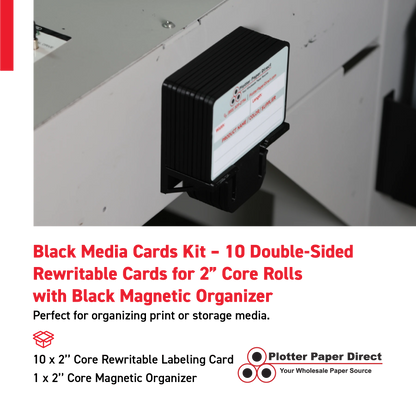 Black MediaCards Kit for Vinyl Roll Storage – 10 Writable Double-Sided Cards for 2" Core Rolls with Black Magnetic Organizer – Label & Track Media Easily