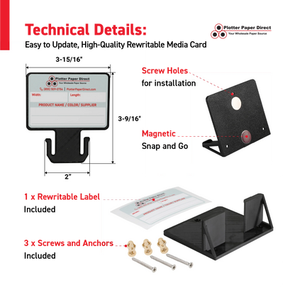 Black MediaCards Kit for Vinyl Roll Storage – 10 Writable Double-Sided Cards for 2" Core Rolls with Black Magnetic Organizer – Label & Track Media Easily