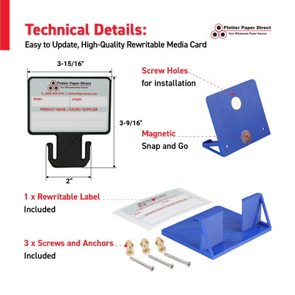 Black MediaCards Kit for Vinyl Roll Storage – 10 Writable Double-Sided Cards for 2" Core Rolls with Blue Magnetic Organizer – Label & Track Media Easily