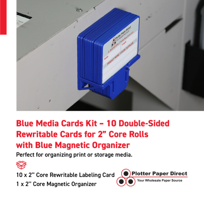 Blue MediaCards Kit for Vinyl Roll Storage – 10 Writable Double-Sided Cards for 2" Core Rolls with Blue Magnetic Organizer – Label & Track Media Easily