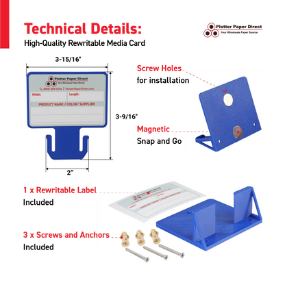 Blue MediaCards Kit for Vinyl Roll Storage – 10 Writable Double-Sided Cards for 2" Core Rolls with Blue Magnetic Organizer – Label & Track Media Easily