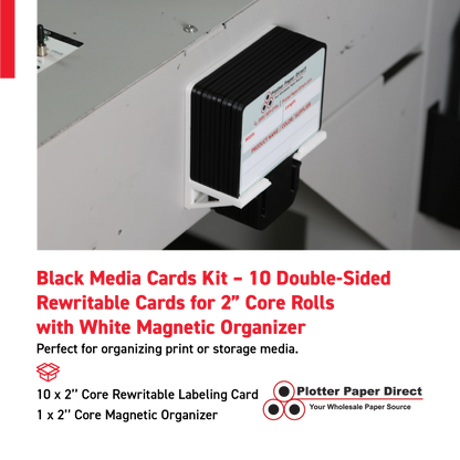 Black MediaCards Kit for Vinyl Roll Storage – 10 Writable Double-Sided Cards for 2" Core Rolls with White Magnetic Organizer – Label & Track Media Easily