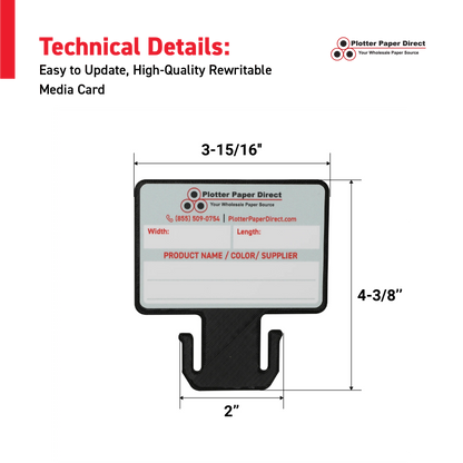 Black MediaCards for Vinyl Roll Storage – Writable Labeling Cards for 2" Core Rolls – Double-Sided Design with Fields for Product & Order Info