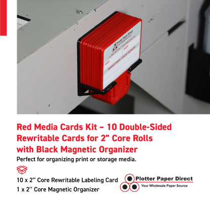 Red MediaCards Kit for Vinyl Roll Storage – 10 Writable Double-Sided Cards for 2" Core Rolls with Black Magnetic Organizer – Label & Track Media Easily