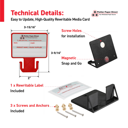 Red MediaCards Kit for Vinyl Roll Storage – 10 Writable Double-Sided Cards for 2" Core Rolls with Black Magnetic Organizer – Label & Track Media Easily