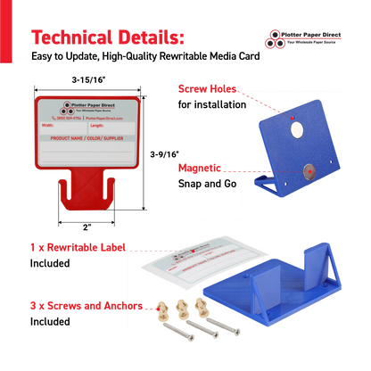 Red MediaCards Kit for Vinyl Roll Storage – 10 Writable Double-Sided Cards for 2" Core Rolls with Blue Magnetic Organizer – Label & Track Media Easily