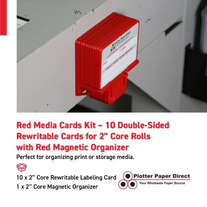 Red MediaCards Kit for Vinyl Roll Storage – 10 Writable Double-Sided Cards for 2" Core Rolls with Red Magnetic Organizer – Label & Track Media Easily