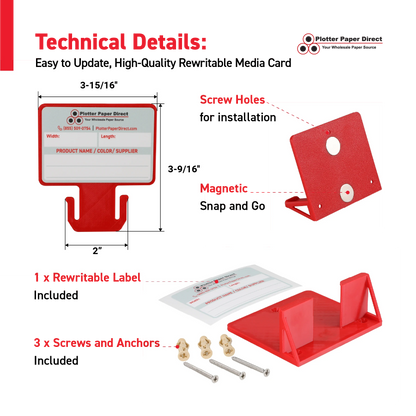 Red MediaCards Kit for Vinyl Roll Storage – 10 Writable Double-Sided Cards for 2" Core Rolls with Red Magnetic Organizer – Label & Track Media Easily