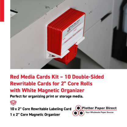 Red MediaCards Kit for Vinyl Roll Storage – 10 Writable Double-Sided Cards for 2" Core Rolls with White Magnetic Organizer – Label & Track Media Easily