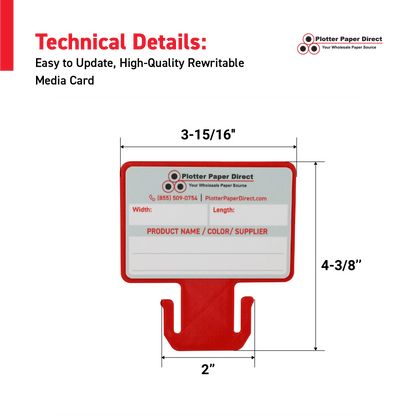 Red MediaCards for Vinyl Roll Storage – Writable Labeling Cards for 2" Core Rolls – Double-Sided Design with Fields for Product & Order Info