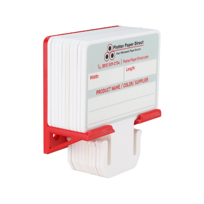 White MediaCards Kit for Vinyl Roll Storage – 10 Writable Double-Sided Cards for 2" Core Rolls with Red Magnetic Organizer – Label & Track Media Easily