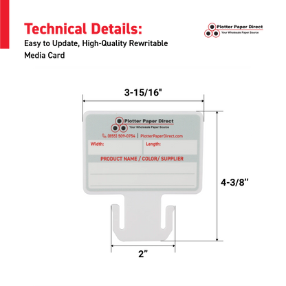 White MediaCards for Vinyl Roll Storage – Writable Labeling Cards for 2" Core Rolls – Double-Sided Design with Fields for Product & Order Info