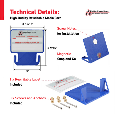 Blue MediaCards Kit for Vinyl Roll Storage – 10 Writable Double-Sided Cards for 3" Core Rolls with Blue Magnetic Organizer – Label & Track Media Easily