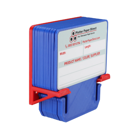 Blue MediaCards Kit for Vinyl Roll Storage – 10 Writable Double-Sided Cards for 3" Core Rolls with Red Magnetic Organizer – Label & Track Media Easily