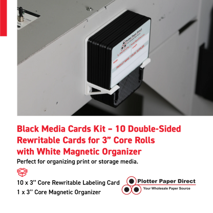 Black MediaCards Kit for Vinyl Roll Storage – 10 Writable Double-Sided Cards for 3" Core Rolls with White Magnetic Organizer – Label & Track Media Easily