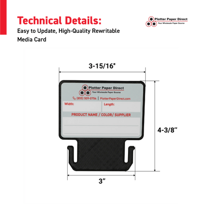 Black MediaCards for Vinyl Roll Storage – Writable Labeling Cards for 3" Core Rolls – Double-Sided Design with Fields for Product & Order Info