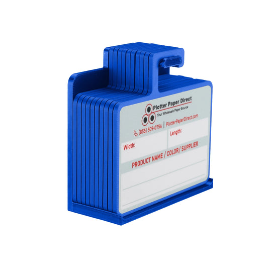 Kit of 10 Blue Rewritable MediaCards Hooks + Blue Magnetic Wall Organizer – Dry-Erase Labeling Kit for Vinyl Roll Storage in Print & Sign Shops