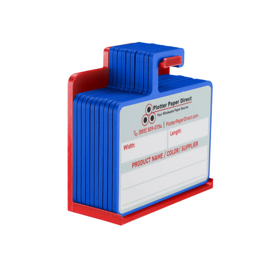 Kit of 10 Blue Rewritable MediaCards Hooks + Red Magnetic Wall Organizer – Dry-Erase Labeling Kit for Vinyl Roll Storage in Print & Sign Shops