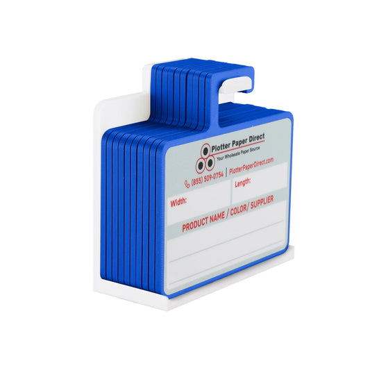 Kit of 10 Blue Rewritable MediaCards Hooks + White Magnetic Wall Organizer – Dry-Erase Labeling Kit for Vinyl Roll Storage in Print & Sign Shops