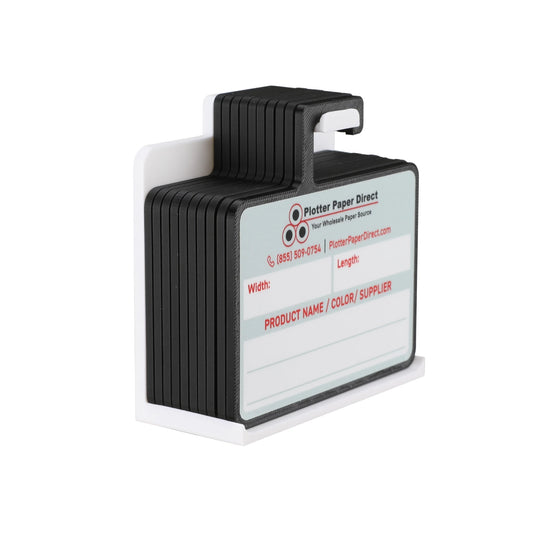Kit of 10 Black Rewritable MediaCards Hooks + White Magnetic Wall Organizer – Dry-Erase Labeling Kit for Vinyl Roll Storage in Print & Sign Shops