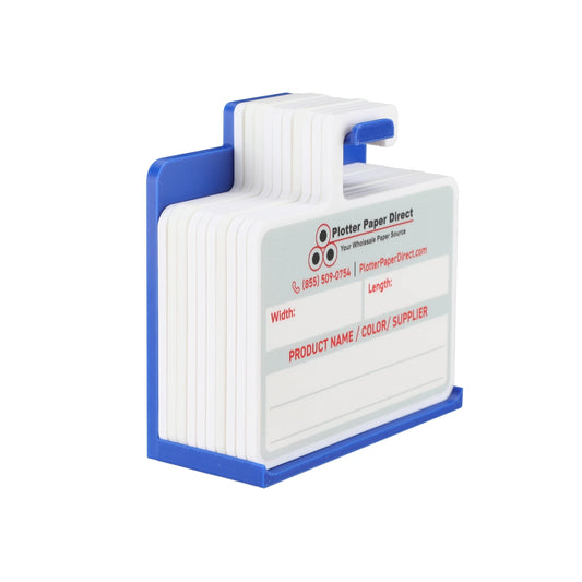 Kit of 10 White Rewritable MediaCards Hooks + Blue Magnetic Wall Organizer – Dry-Erase Labeling Kit for Vinyl Roll Storage in Print & Sign Shops
