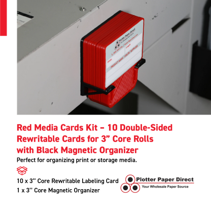 Red MediaCards Kit for Vinyl Roll Storage – 10 Writable Double-Sided Cards for 3" Core Rolls with Black Magnetic Organizer – Label & Track Media Easily