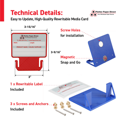 Blue MediaCards Kit for Vinyl Roll Storage – 10 Writable Double-Sided Cards for 3" Core Rolls with Blue Magnetic Organizer – Label & Track Media Easily