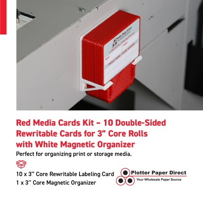 Red MediaCards Kit for Vinyl Roll Storage – 10 Writable Double-Sided Cards for 3" Core Rolls with White Magnetic Organizer – Label & Track Media Easily