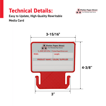Red MediaCards for Vinyl Roll Storage – Writable Labeling Cards for 3" Core Rolls – Double-Sided Design with Fields for Product & Order Info