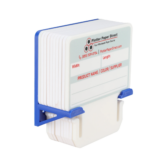 White MediaCards Kit for Vinyl Roll Storage – 10 Writable Double-Sided Cards for 3" Core Rolls with Blue Magnetic Organizer – Label & Track Media Easily
