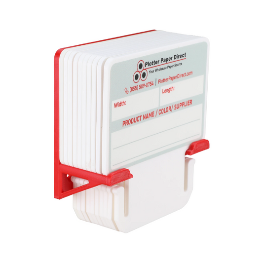 White MediaCards Kit for Vinyl Roll Storage – 10 Writable Double-Sided Cards for 3" Core Rolls with Red Magnetic Organizer – Label & Track Media Easily