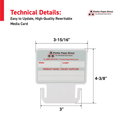 White MediaCards for Vinyl Roll Storage – Writable Labeling Cards for 3" Core Rolls – Double-Sided Design with Fields for Product & Order Info