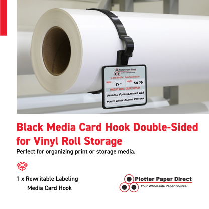 Black MediaCards Hook for Vinyl Roll Storage – Writable Labeling Cards for Vinyl Roll Clips – Double-Sided Design with Fields for Size, Color, Supplier & More