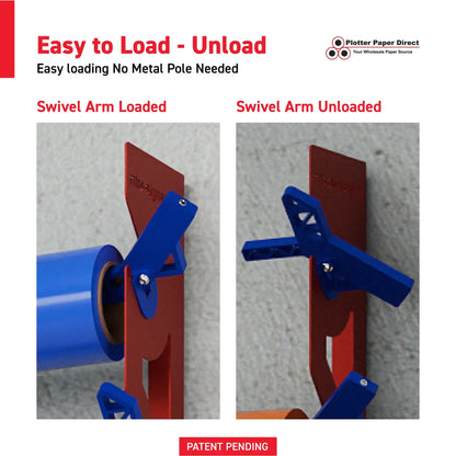 Red Aluminum Wall Mounted Vinyl Roll Storage Rack with Blue V-Bracket ABS Plastic Swivel Arm – Holds 5 Vinyl Rolls, Space-Saving Organizer for Studios & Print Shops