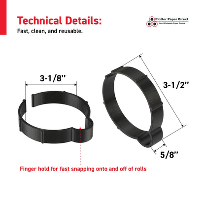 Kit Of 10 Black Vinyl Roll Retaining Clips, Quick-Release Plastic Media Holders, No Tape, No Damage, Fits 3" Core, Secures Up to 5" Diameter Rolls